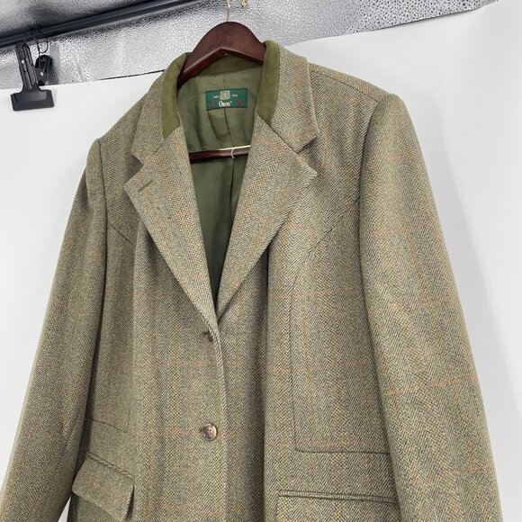 Vintage Orvis Wool Blazer Womens Plus Size 20 Herringbone Suede Green Academia - Picture 10 of 10